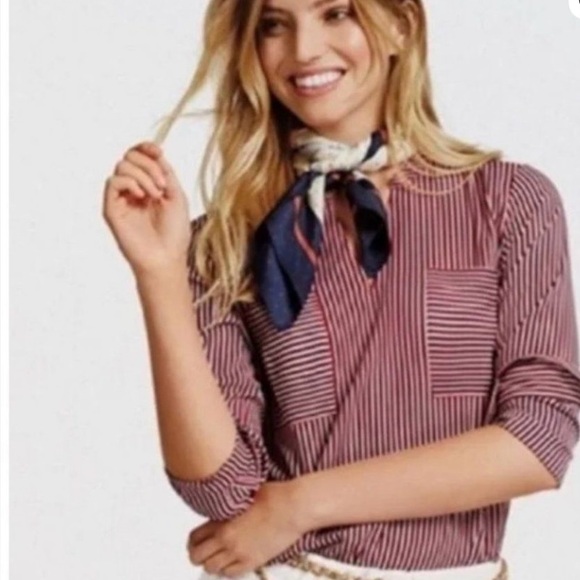 CAbi Tops - Cabi Franklin Patriot Striped Split Neck Long Sleeve Blouse Red White Blue XL